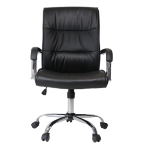 Executive mid-back office chair with padded seat, armrests, and swivel base for modern offices
