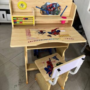 Executive wooden kids study desk with storage shelves in a kids room setup