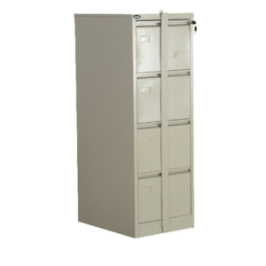 4-drawer office filing cabinet with locking bar, durable steel construction, secure storage for documents and office supplies
