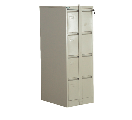4-drawer office filing cabinet with locking bar, durable steel construction, secure storage for documents and office supplies