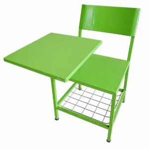 Foldable metal lecture chair with writing pad for classroom use