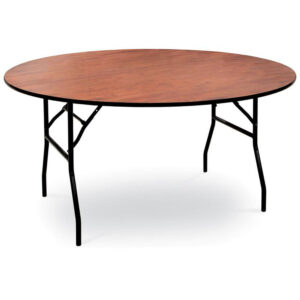 Foldable round table with a smooth surface and sturdy legs, suitable for indoor and outdoor use.