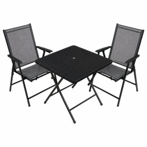Foldable table with two mesh chairs