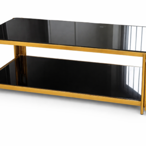 Glass coffee table with gold metal legs and modern elegant design