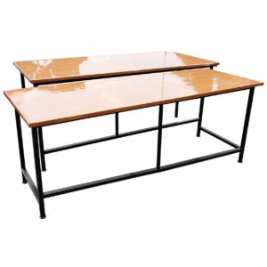 Glossy school dining table with metal frame for cafeteria and institutional use