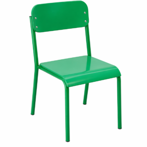 Green metallic classroom chair with a simple modern design
