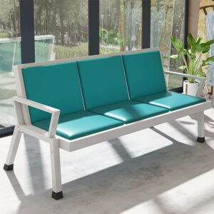 Green heavy-duty waiting bench with backrest and durable steel frame for offices, hospitals, and public waiting areas.