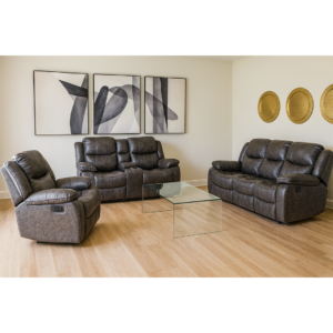 Executive Recliner Sofa in Grey with reclining seats and padded armrests
