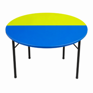 Kindergarten two-tone round table with bright colors and metal frame