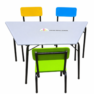 Kindergarten trapezium 3-seater table with fibre glass top