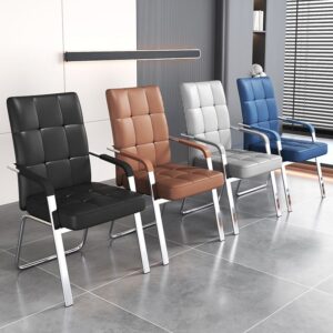 Leather executive office visitor chair with padded armrests and professional design.