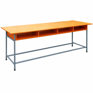 Library wooden desk with metal frame and storage compartments