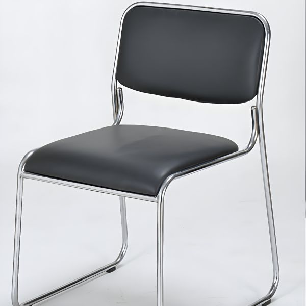Low back chrome visitor chair with cushioned seat and chrome cantilever frame.