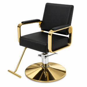 Modern black and gold salon chair with hydraulic base