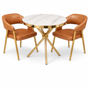 Marble bistro table and chair set with elegant tabletop and ergonomic chairs