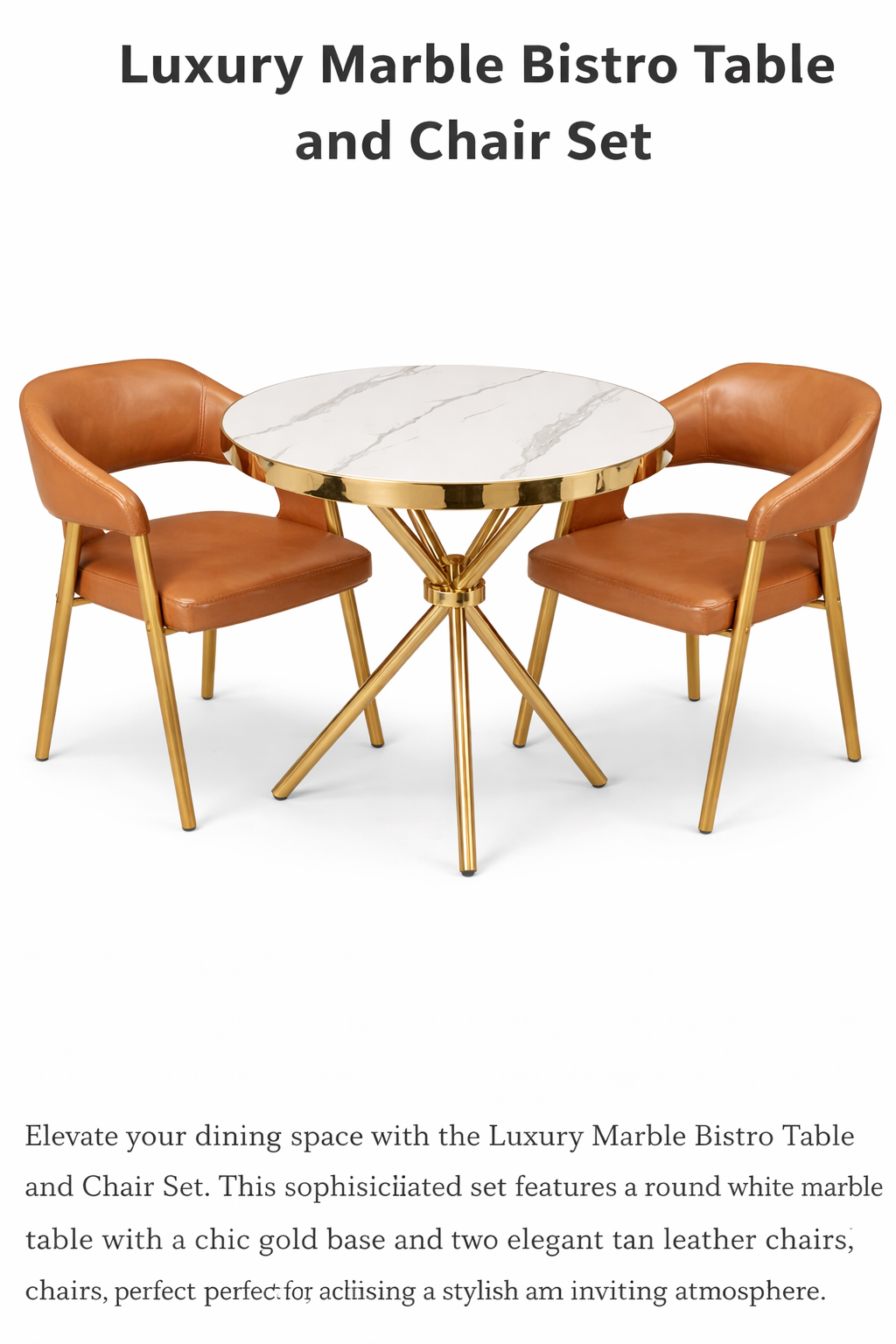 Marble bistro table and chair set with elegant tabletop and ergonomic chairs