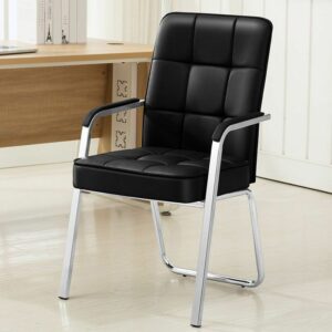 Medium Back Leather Visitor Chair with padded seat and chrome frame for office reception seating.