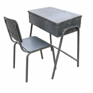 metallic school desk with locker and matching chair made of steel