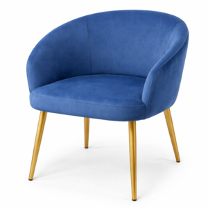 Modern velvet accent chair in blue with plush cushioning and sleek frame, available in multiple colors