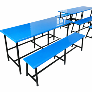 Modern blue cafeteria school dining set with table and benches