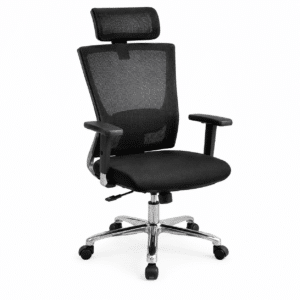 Ergonomic office chair with breathable mesh backrest and adjustable features on a white background