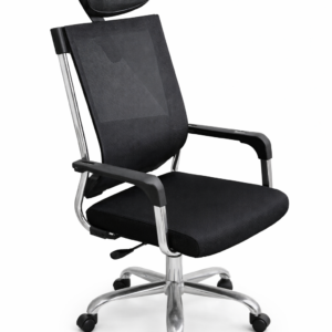 Modern ergonomic office chair with mesh backrest and adjustable headrest on a white background