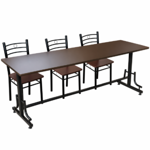 Modern industrial library table with metal frame and wooden top in a study environment