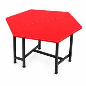 Red hexagonal kindergarten table with metal frame