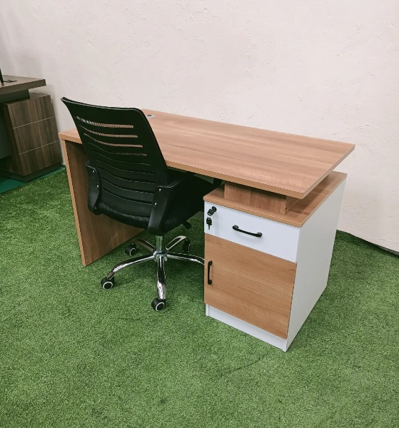 Study desk and task chair combo with modern wooden desk and ergonomic office chair for home or office use