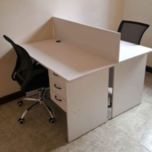 Two-way custom workstation with modular design, spacious tabletop, durable frame, and ergonomic layout for shared office spaces