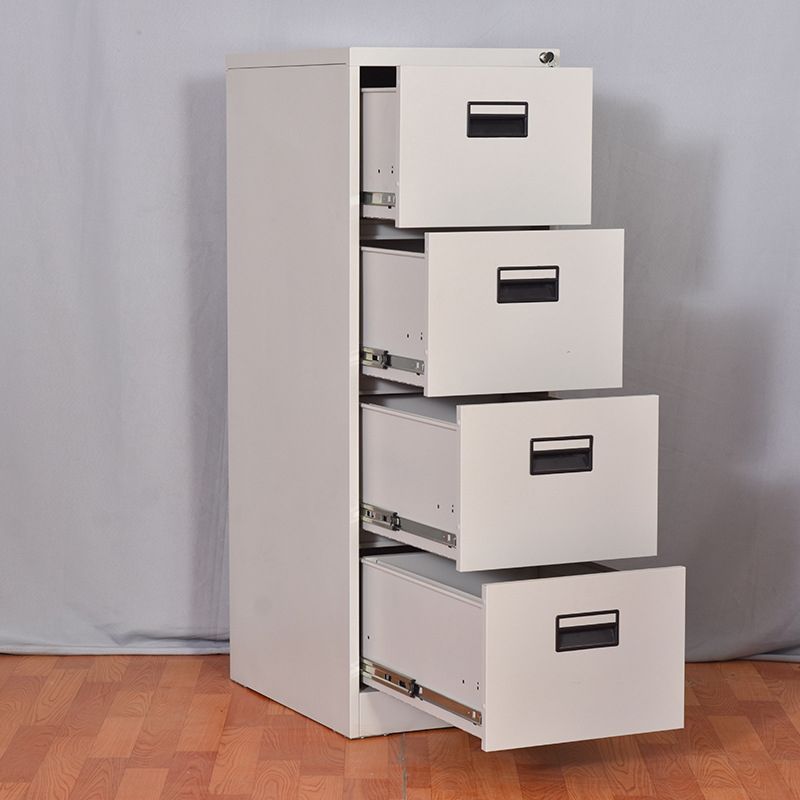 Vertical 4-drawer filing cabinet with lockable drawers, designed for secure and organized office storage.