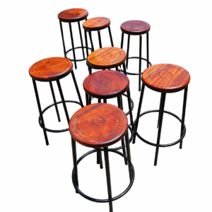 wooden top laboratory stool with metal frame and circular footrest