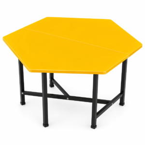Yellow hexagonal kindergarten table with metal frame