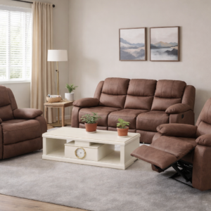 Chocolate Brown recliner sofa 1-6 seater with padded armrests and reclining seat