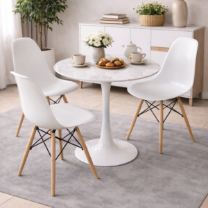 Elegant 3-seater dining table with modern chairs in a compact dining setup