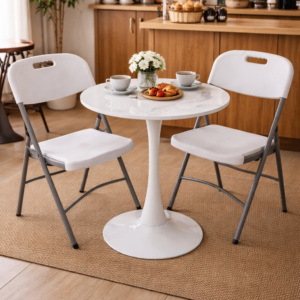Modern 2-seater café table with sleek chairs in a stylish café setup