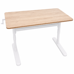 1.2M manual height adjustable desk with wooden tabletop and white metal frame