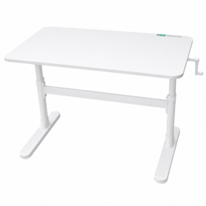 1M manual height adjustable desk with white tabletop and white metal frame