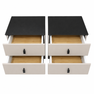 Modern 2-drawer bedside cabinet set with black tabletop and spacious storage drawers
