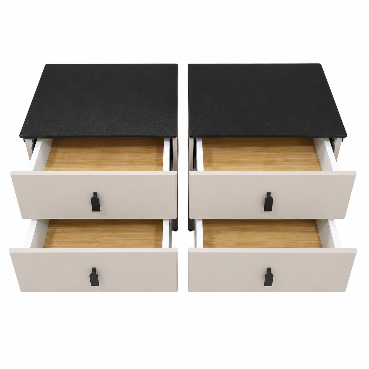 Modern 2-drawer bedside cabinet set with black tabletop and spacious storage drawers