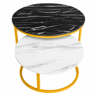 Modern dual-tone nesting table set with metallic frame