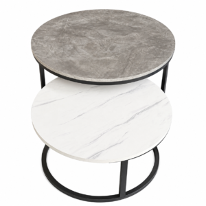 Modern dual-tone wooden nesting coffee table set with black metal frame