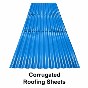 Blue corrugated galvanized steel roofing sheet for residential, commercial, agricultural, and industrial roofing projects in Kenya.