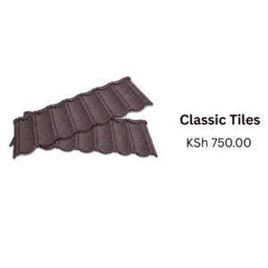 Classic stone-coated roofing tiles for residential and commercial buildings in Kenya with durable weather-resistant galvanized steel construction.