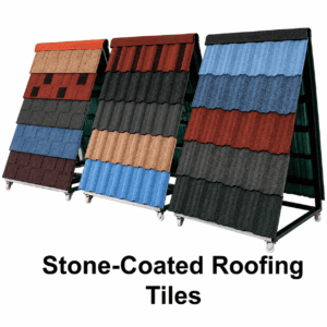 Premium stone-coated roofing tiles in multiple colours and profiles for residential, commercial, and institutional buildings in Kenya.