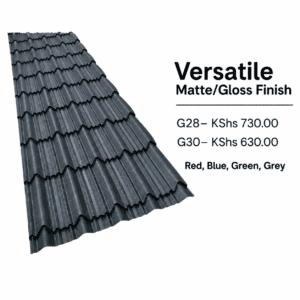 Versatile Matte Gloss Finish Roman Tile Roofing Sheet in Grey made from galvanized steel for residential and commercial roofing in Kenya.